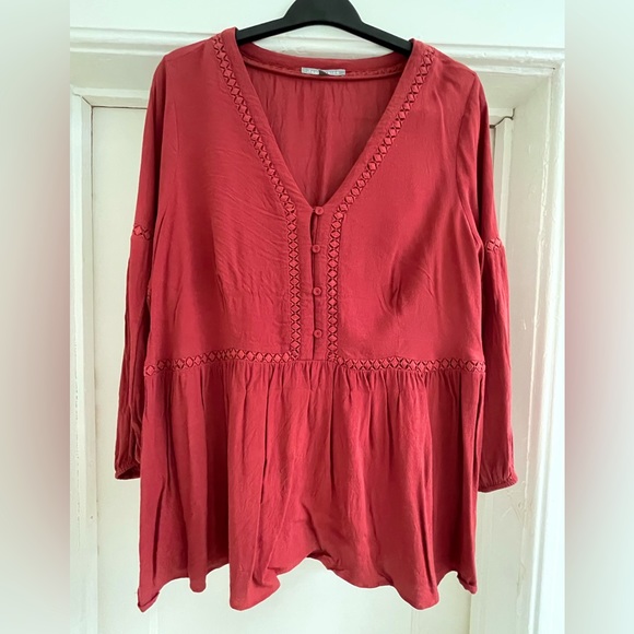 Daniel Rainn Women's Size 2X Dusty Rose Peplum Blouse - Picture 1 of 6